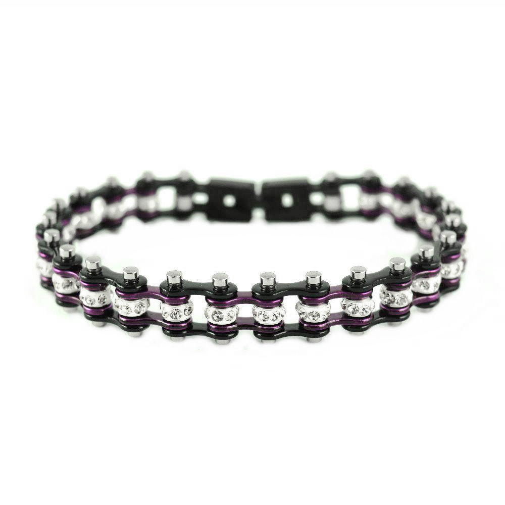 Ladies Black Purple Mini Bike Chain Bracelet   SK2009