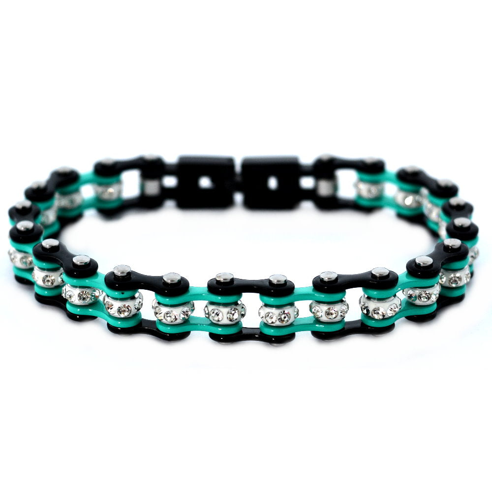 Ladies Black AQUAMARINE Mini Bike Chain Bracelet   SK2023