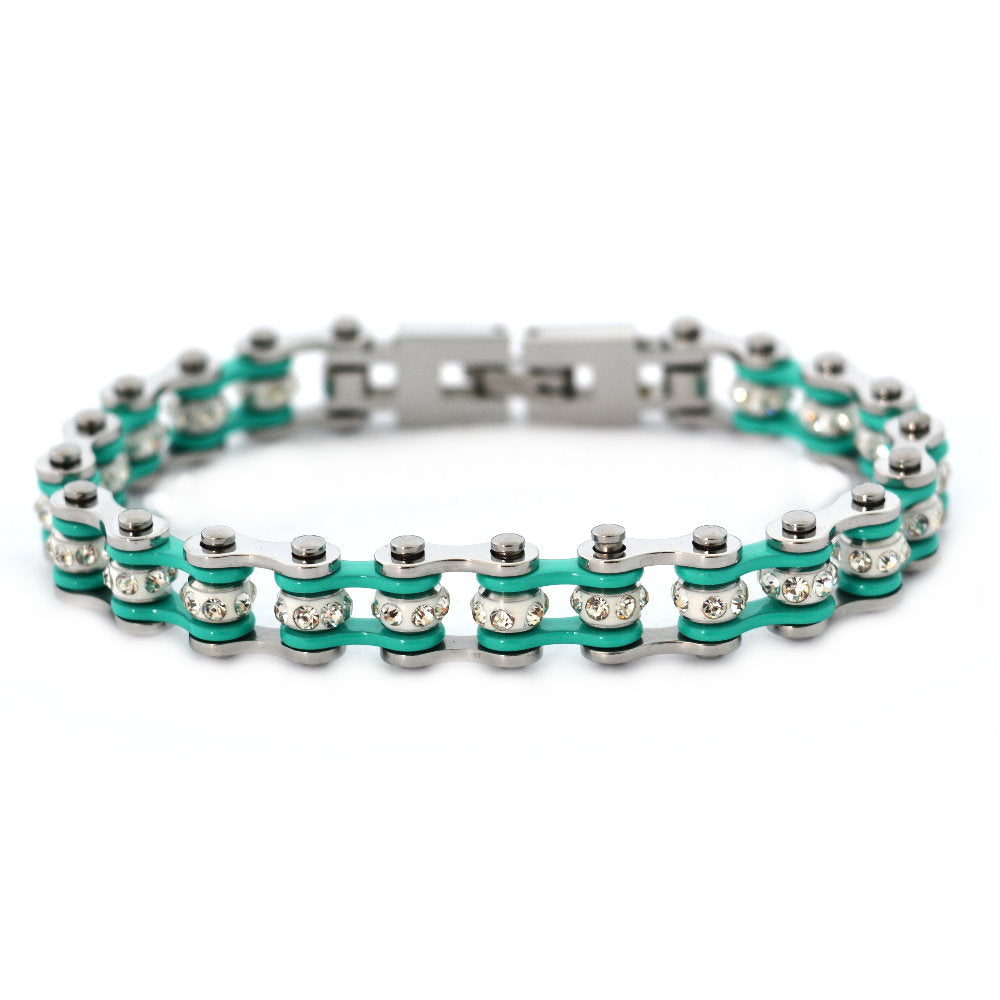 Ladies Silver AQUAMARINE Mini Bike Chain Bracelet   SK2021