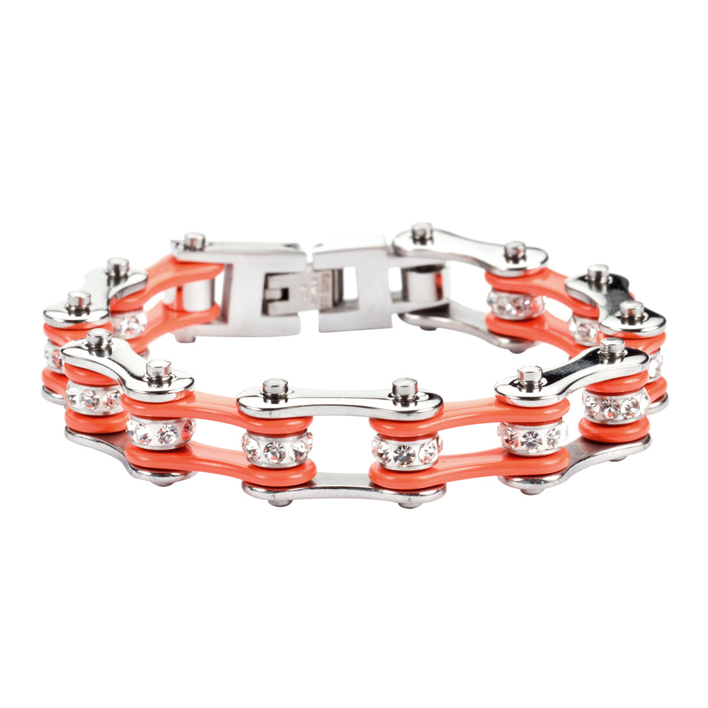 Ladies Silver Orange Bike Chain Bracelet   SK1102