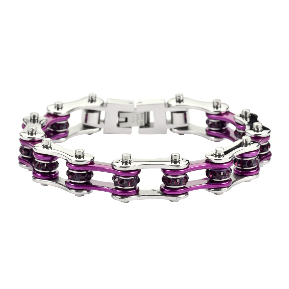 Ladies Silver Purple Bike Chain Bracelet  Purple  SK1103S