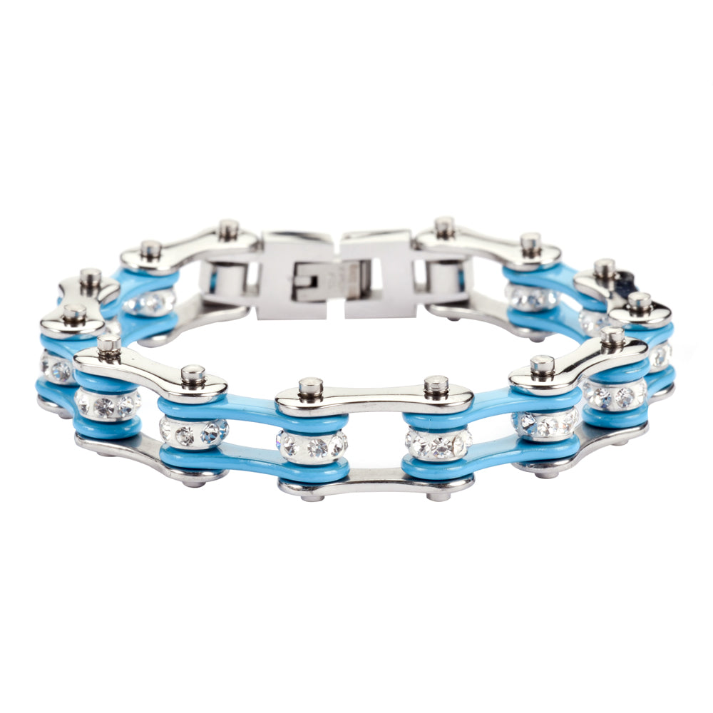 LADIES Silver Turquoise Bike Chain Bracelet   SK1104