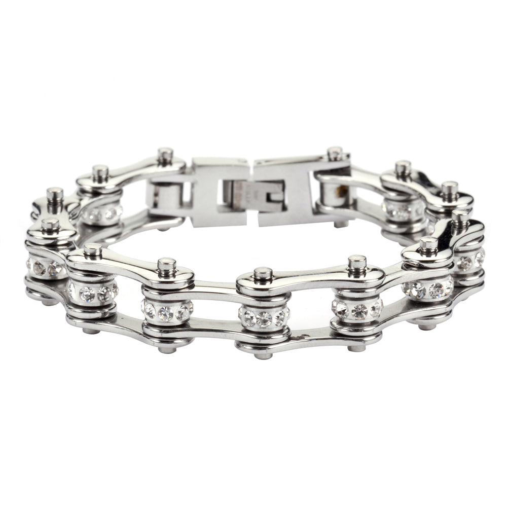 LADIES Silver Bike Chain Bracelet  April Birthstone  SK1105