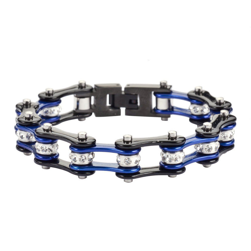 Ladies Black Blue Bike Chain BRACELET   SK1107