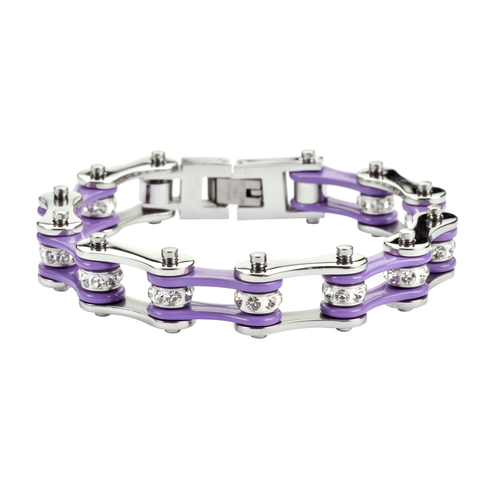 Ladies Silver Violet Bike Chain BRACELET   SK1108