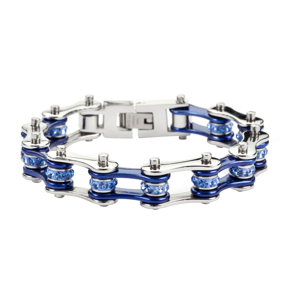 LADIES Silver Blue Bike Chain Bracelet   SK1110