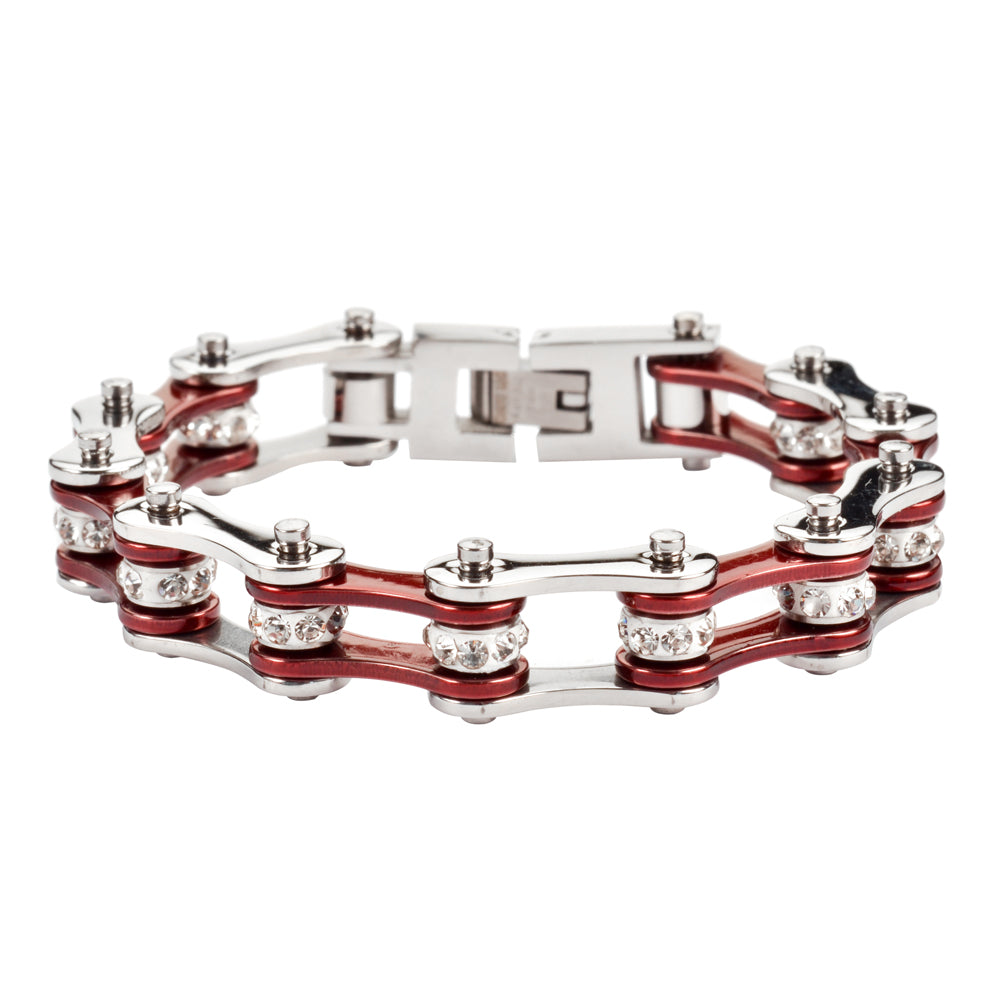 Ladies Silver Red Bike Chain BRACELET   SK1114