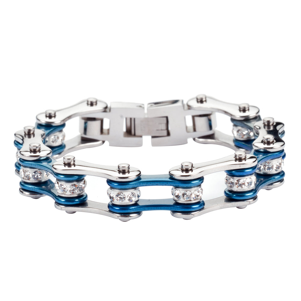 LADIES Silver Blue Bike Chain Bracelet   SK1115