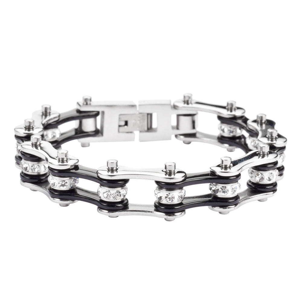 Ladies Silver Black Bike Chain Bracelet   SK1116