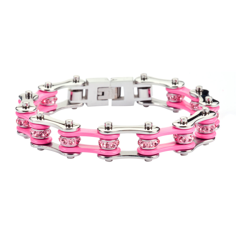 Ladies Silver Pink Bike Chain Bracelet  Pink  SK1118S