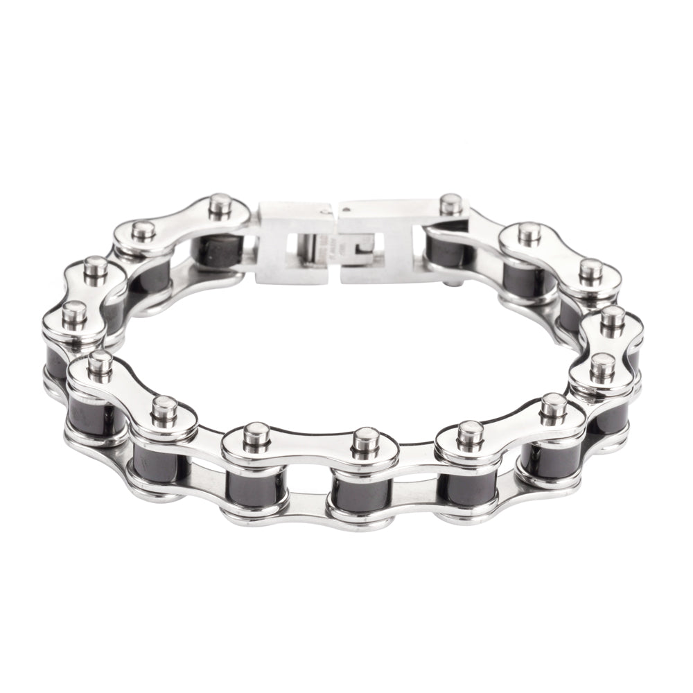 Silver Black Bike Chain Bracelet SK1122