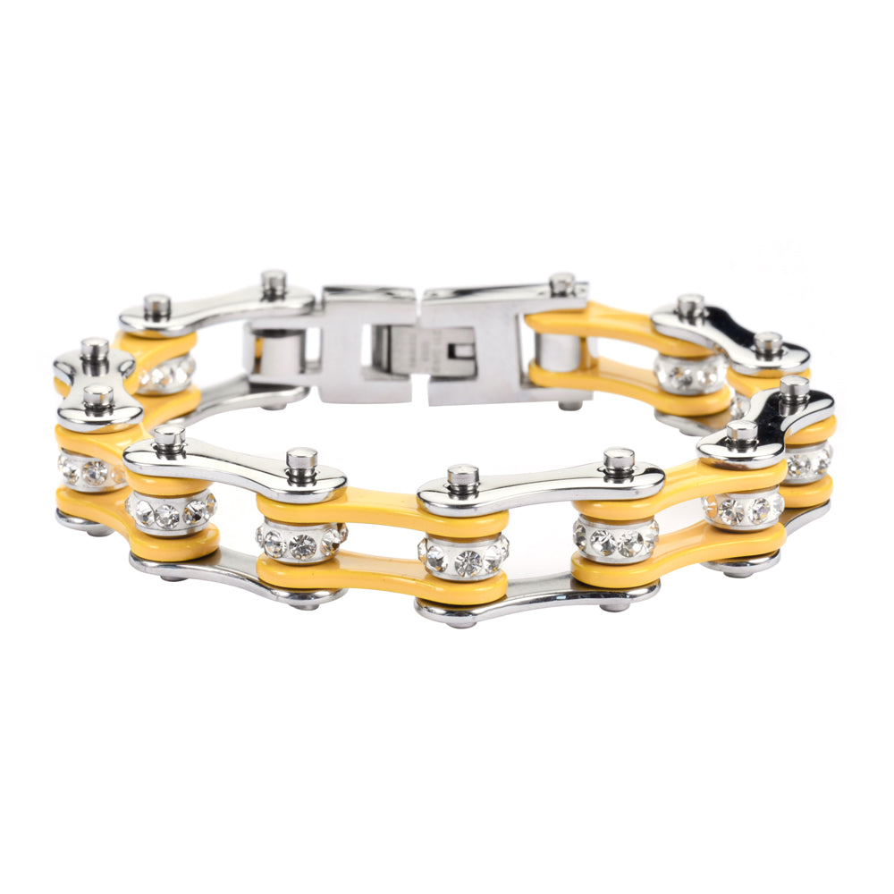 Ladies Silver Yellow Bike Chain Bracelet   SK1194