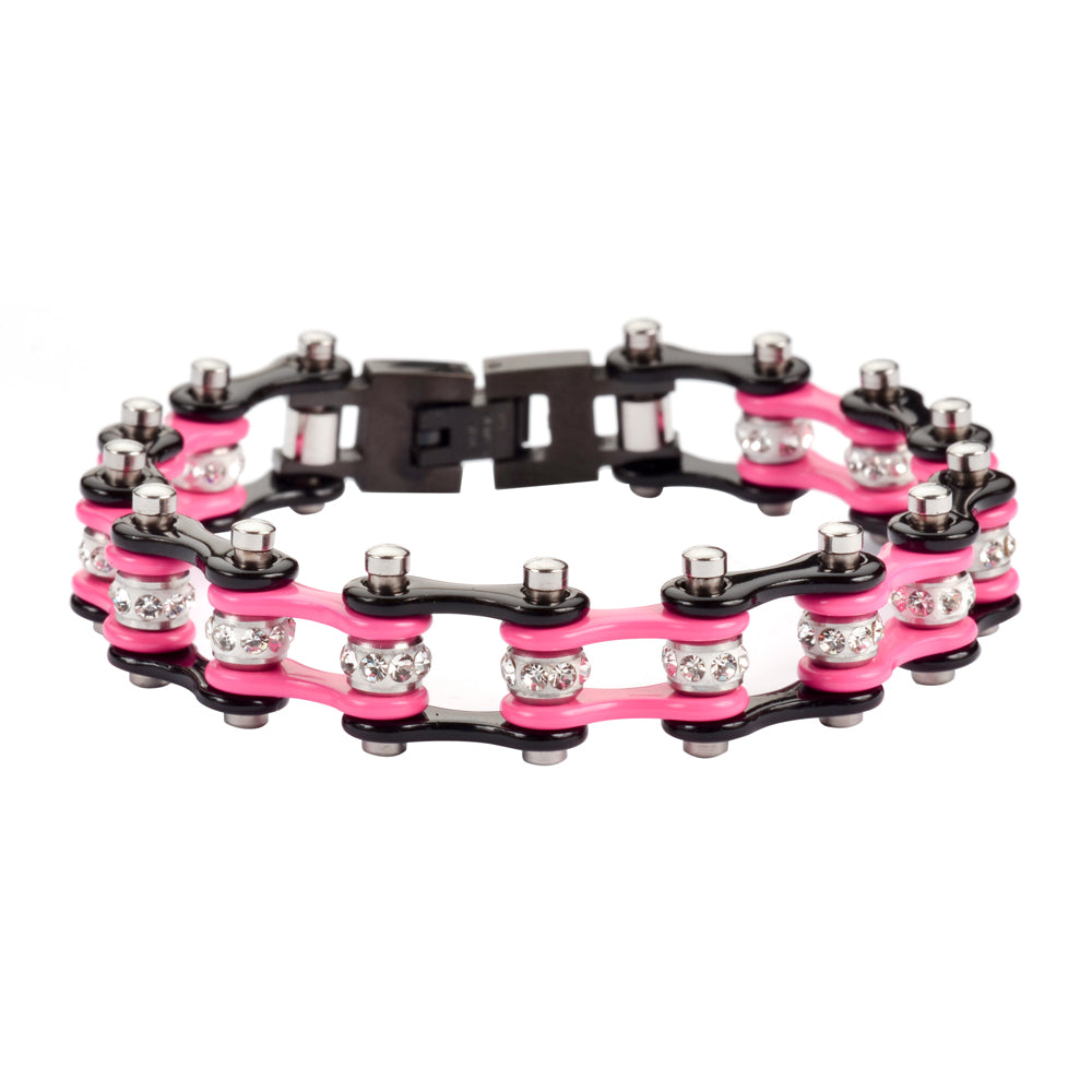 LADIES Black Pink Bike Chain Bracelet   SK1197