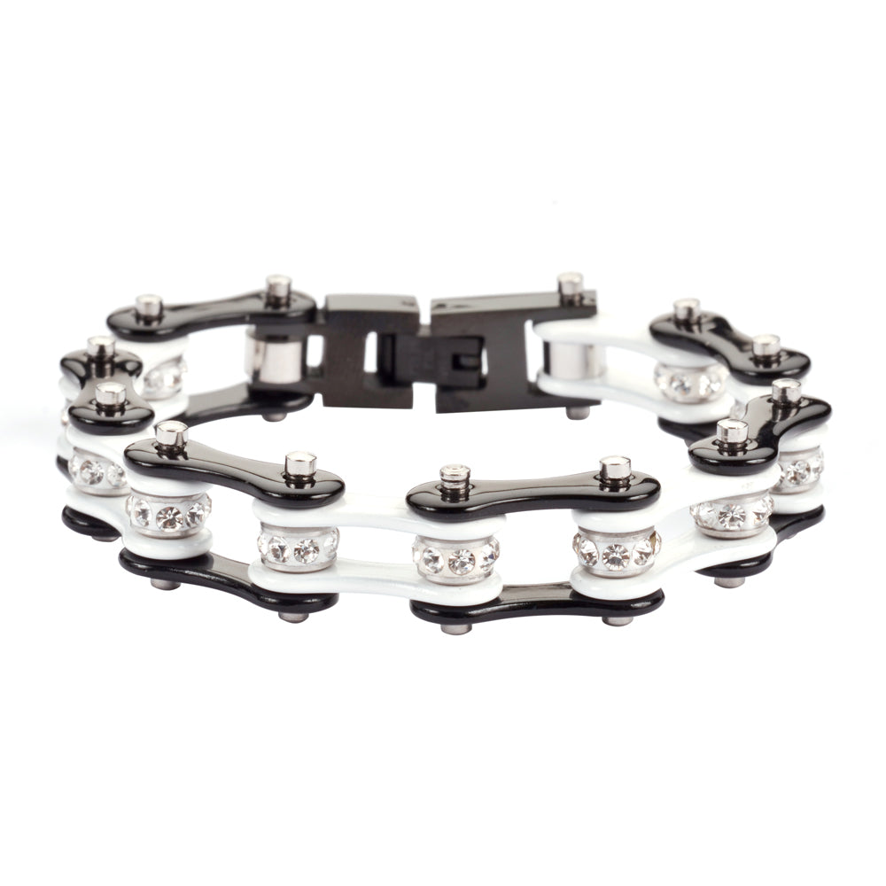 Ladies Black White Bike Chain Bracelet   SK1198