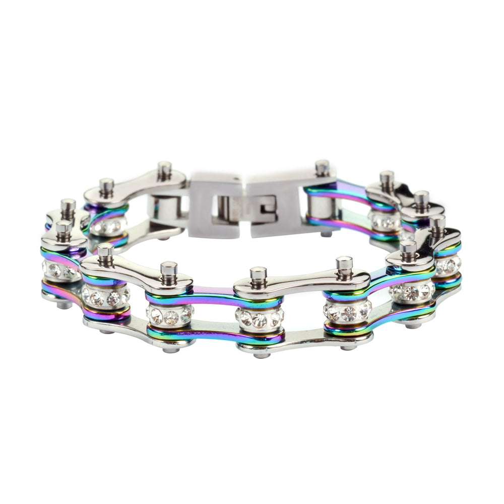 Ladies Silver Rainbow Bike Chain BRACELET   SK1207