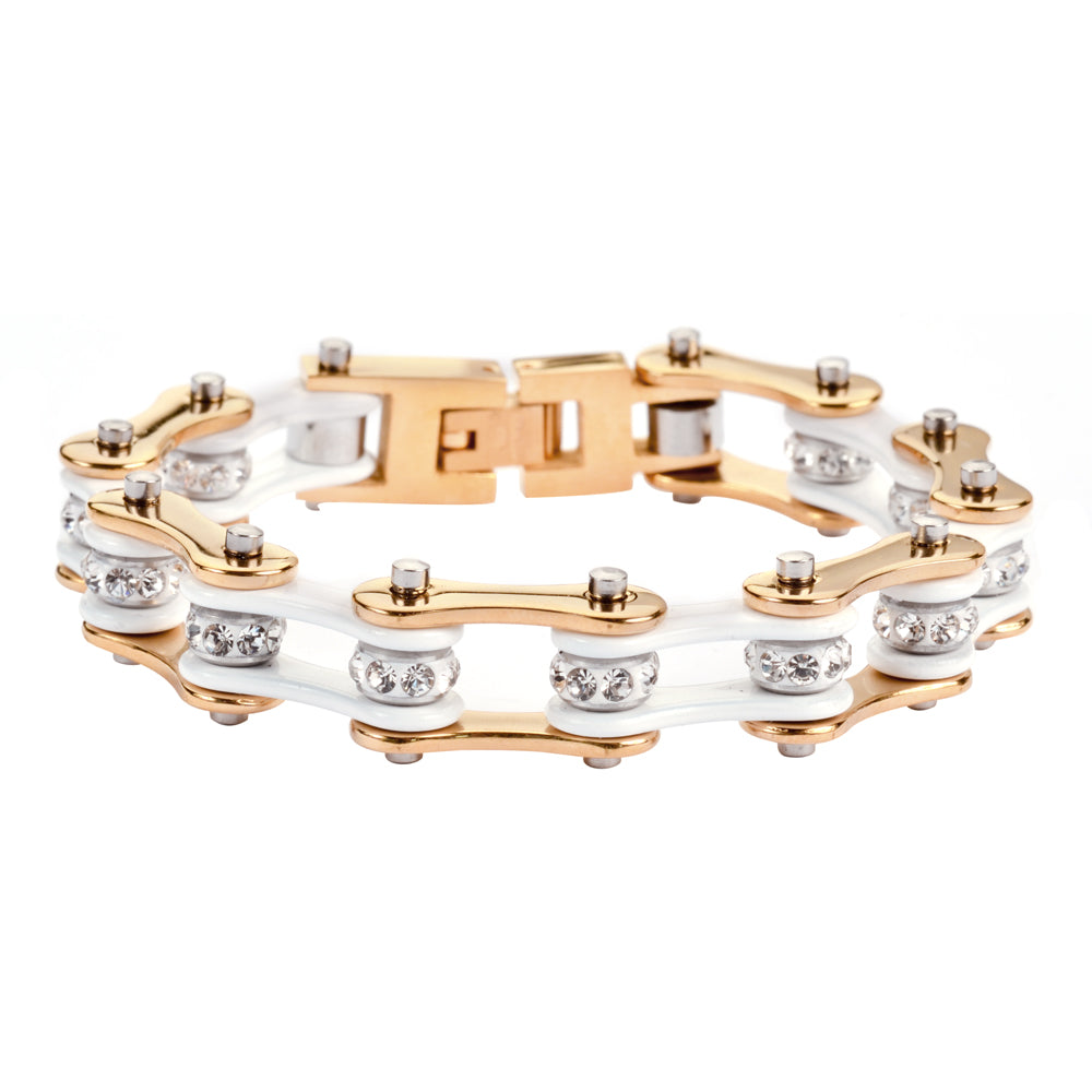 LADIES Gold White Bike Chain Bracelet   SK1290