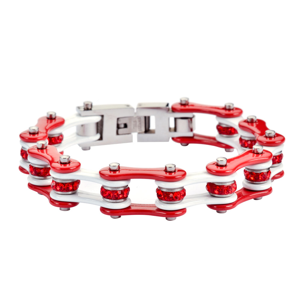 Ladies Red White Bike Chain BRACELET   SK1292