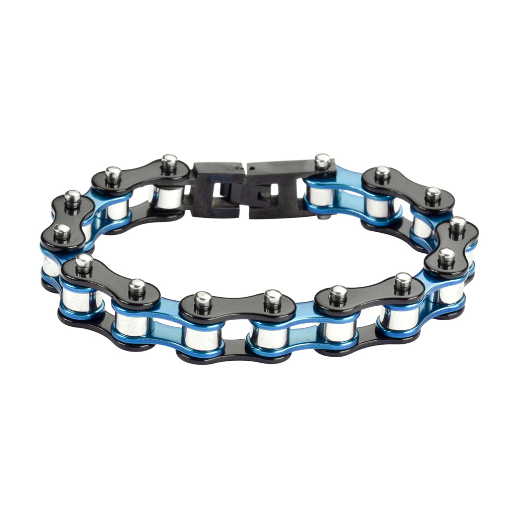 LADIES Blue Black Silver Bike Chain Bracelet   SK1293