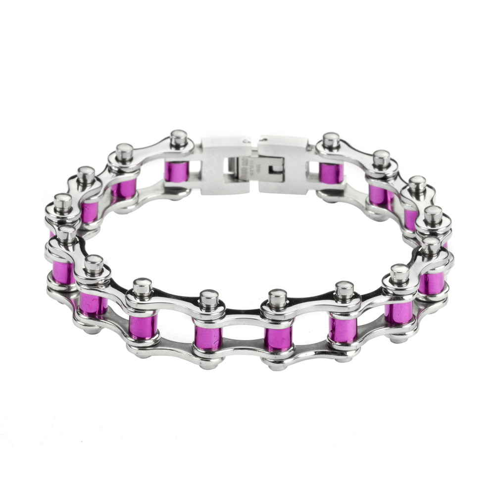 Ladies Silver Purple Bike Chain Bracelet   SK1296