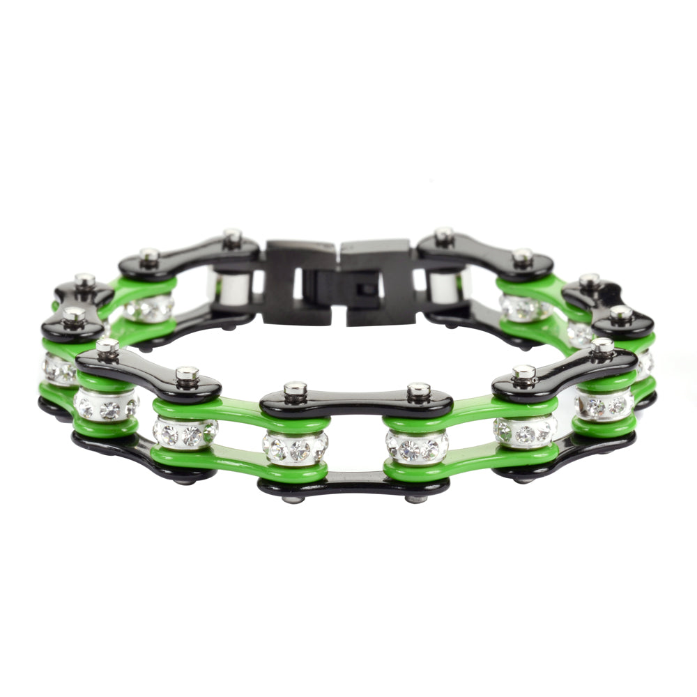 LADIES Black Green Bike Chain Bracelet   SK1300