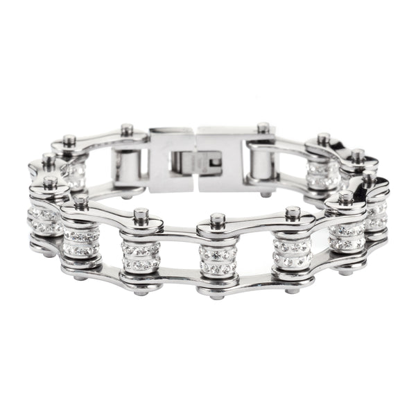 Ladies Crystal Bike Chain Bracelet | Heavy Metal Jewelry