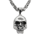 SK1428 Skull 2 1/4" Tall With 26" Byzantine Link Chain Stainless Steel Motorcycle Jewelry