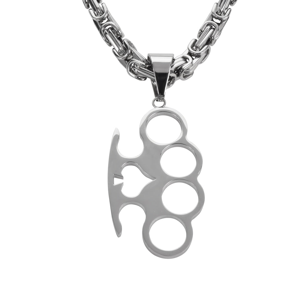 SK1432 Ace Knuckles 2 3/4" Tall With 26" Byzantine Link Chain Stainless Steel Motorcycle Jewelry