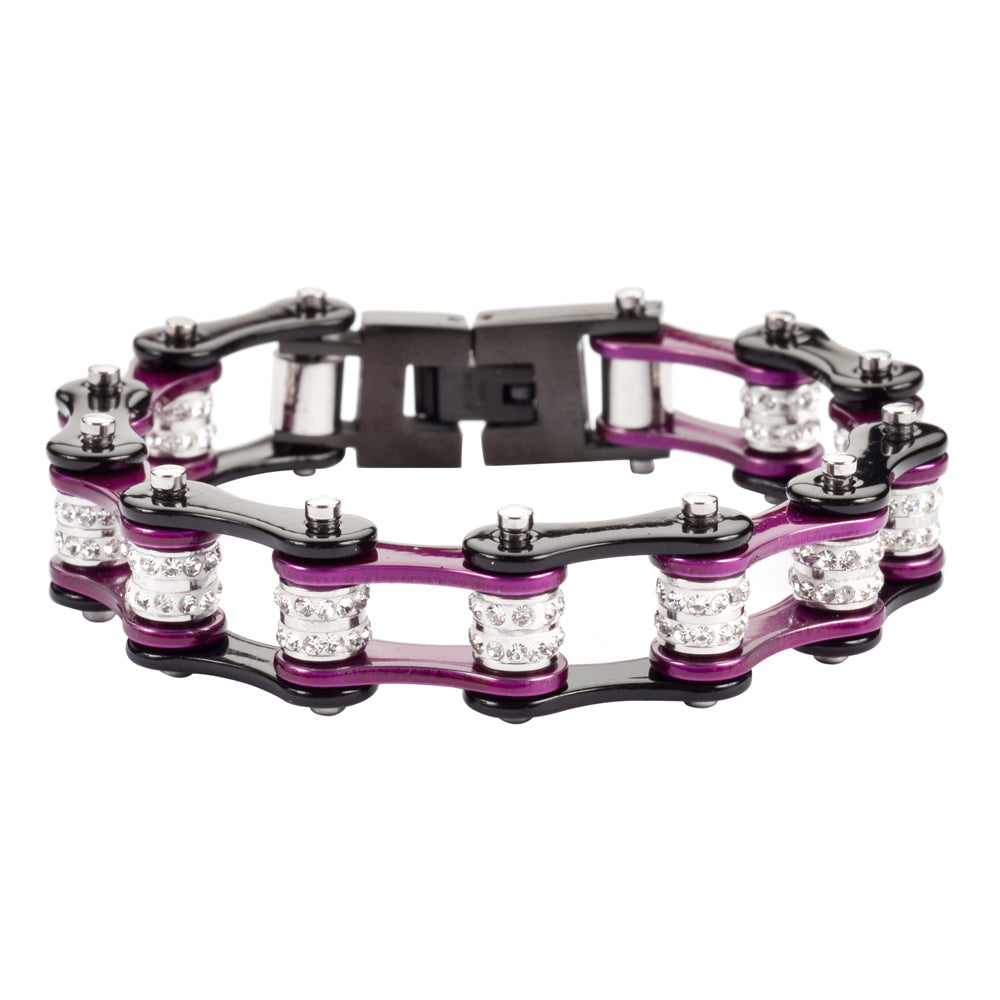 LADIES Black Purple Double Roller Bike Chain Bracelet   SK1609