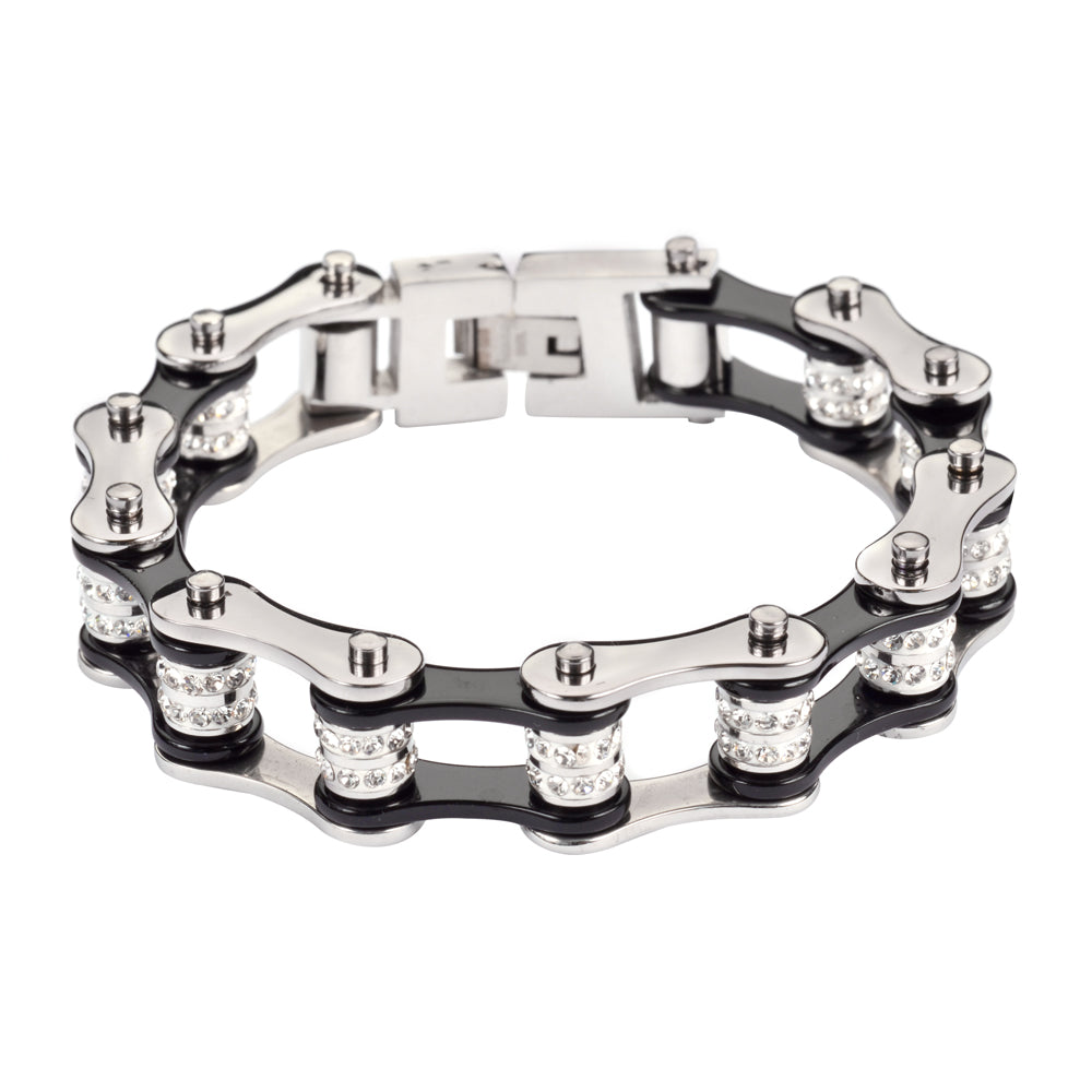 LADIES Silver Black Double Roller Bike Chain Bracelet   SK1616