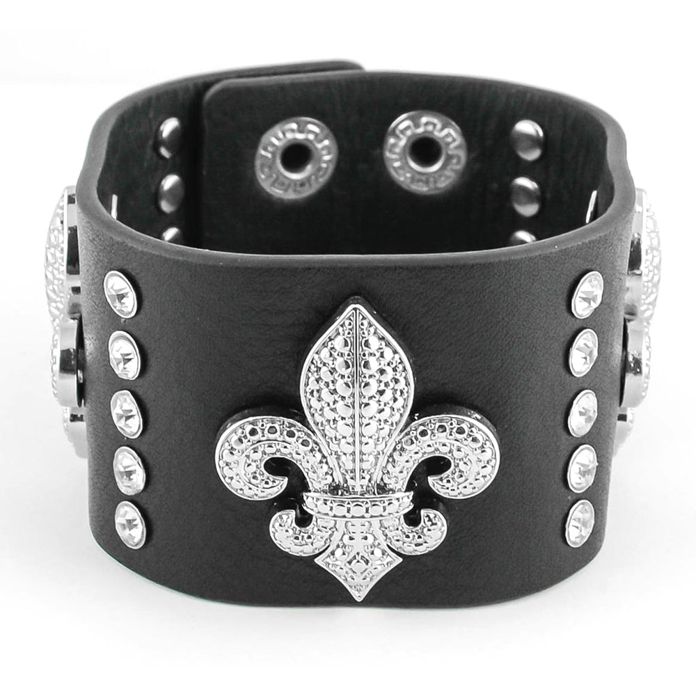 SK2107 Woman's Fleur De Lis Leather Bracelet | Heavy Metal Jewelry