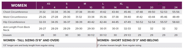 Fxr Size Chart Womens