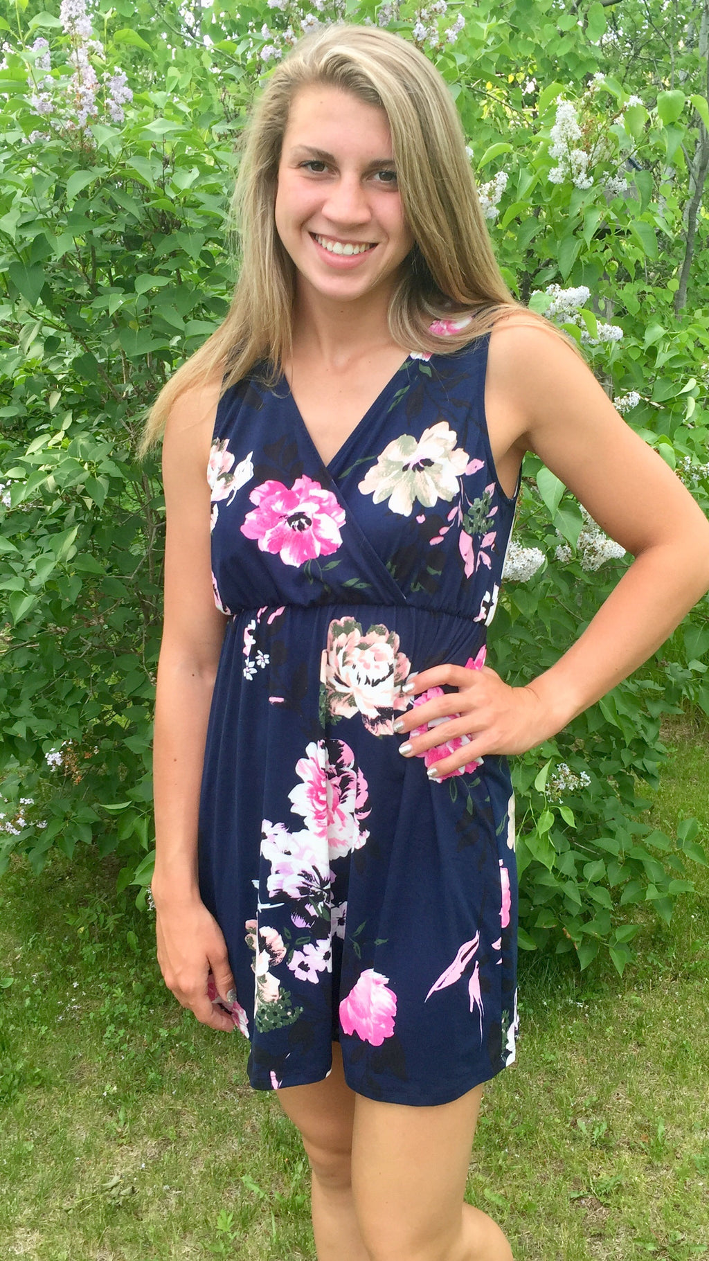 pink boutique navy dress