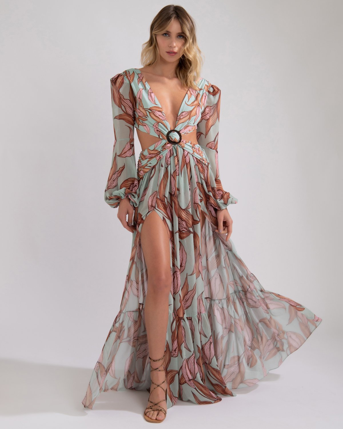 printed long sleeve dress