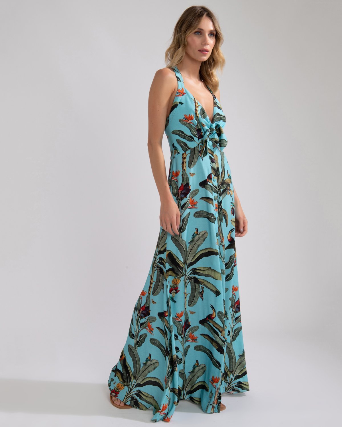 tropical halter maxi dress