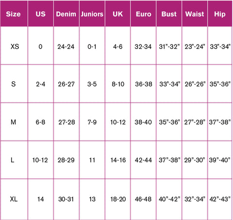 Size Charts, K.E.Y. Boutique