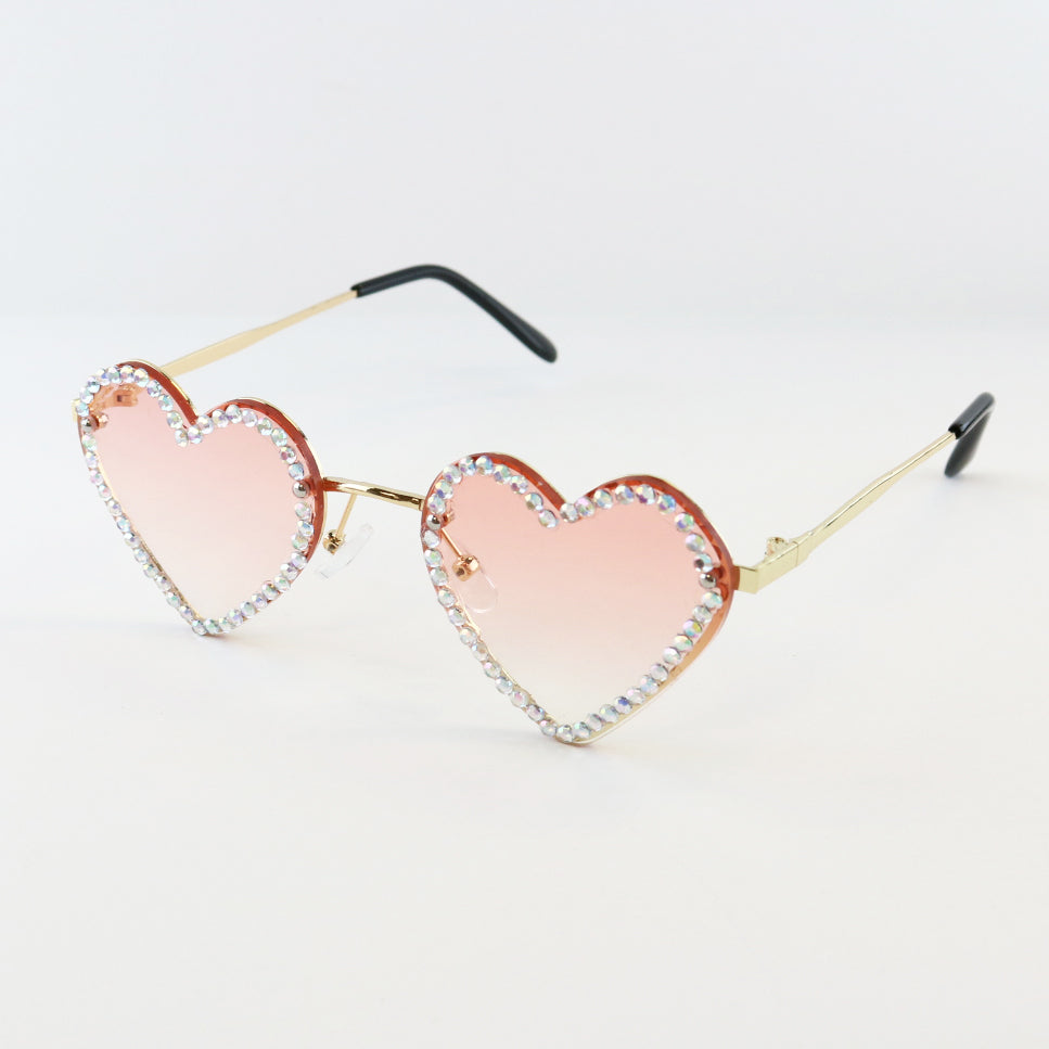 Heart Shape Rhinestone Sunglasses - Pink a