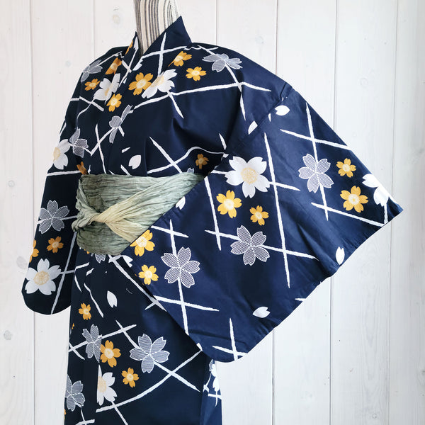 Traditional Yukata - Indigo with Woven Stone pattern