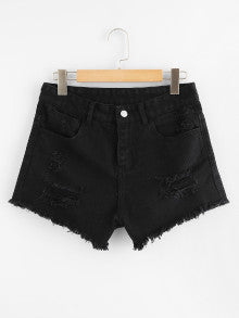 black ripped denim shorts