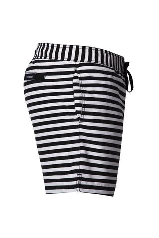 black and white striped swim trunks