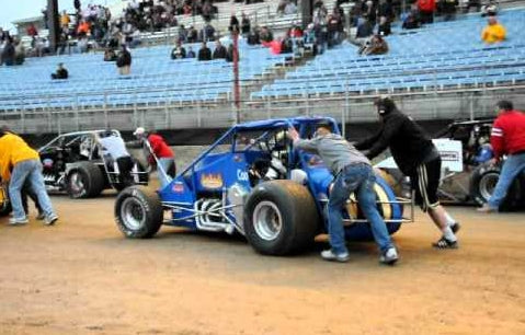 Dirt Champ Cars being started at Hoosier 100