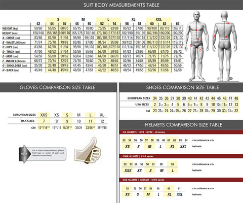 OMP Suit Size Chart