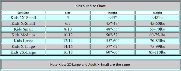 RaceQuip Youth Suit Size Chart