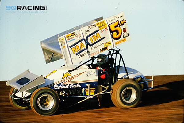 Mark Kinser in the World of Outlaws #05 Maxim Chassis at Lernerville Speedway 1990