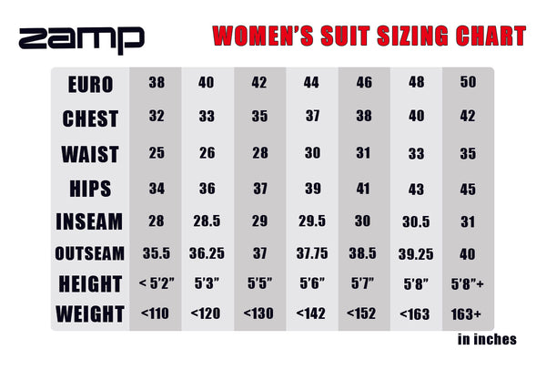 Zamp Women's Suit Size Chart