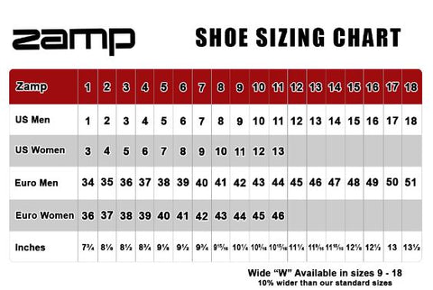 Zamp Shoe Size Chart