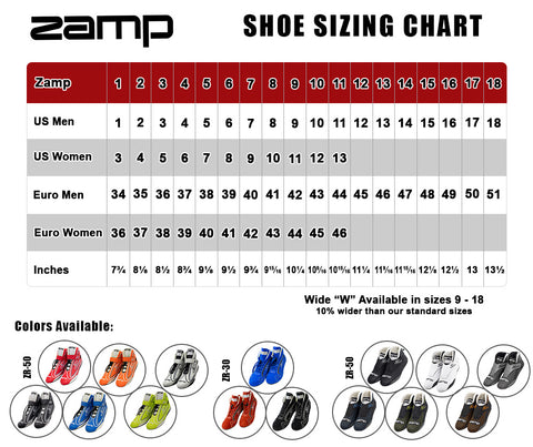 Zamp Shoe Size Chart