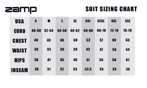 Zamp Suit Size Chart