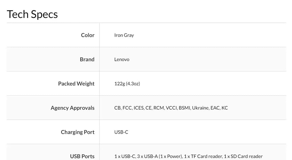 Lenovo 7-in-1 USB-C Hub Specification