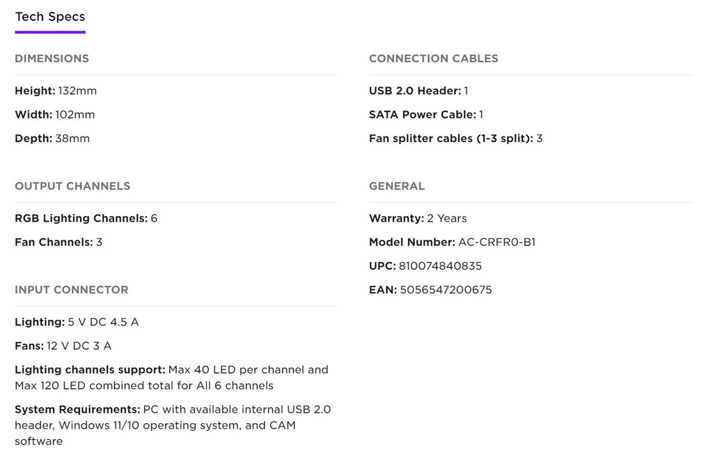 NZXT RGB & Fan Controller Specification