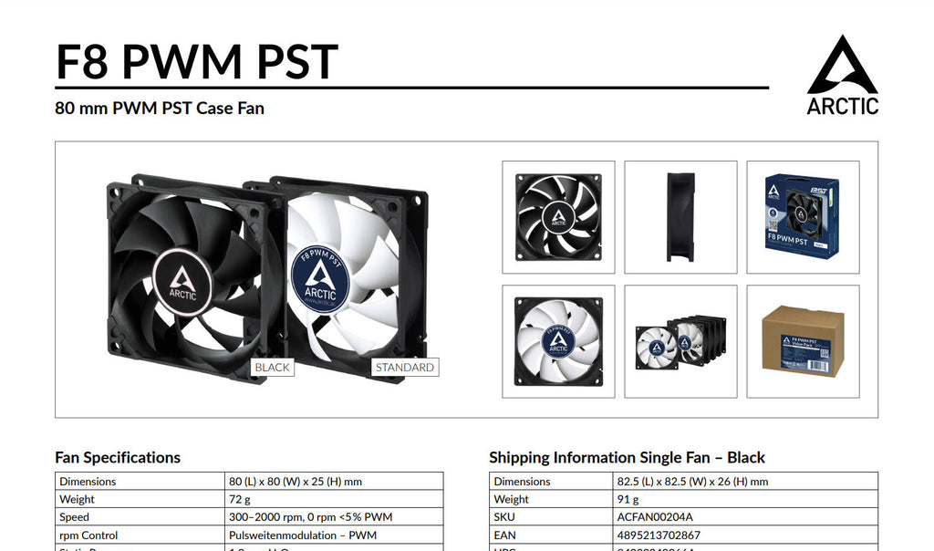 Arctic P8 PWM PST 80mm 4Pin Case Fan Model: ACFAN00204A Specification